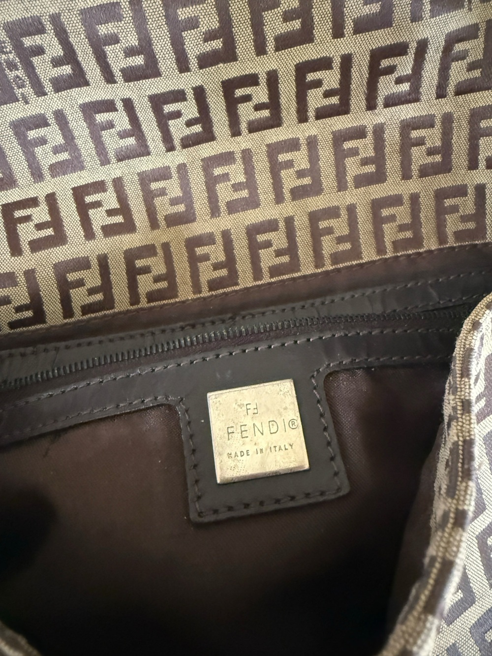 Vintage Fendi Zucchino Print FF Monogram Canvas Leather Baguette Shoulder Bag - Picture 9 of 10
